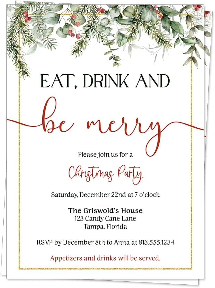 Christmas Party Invites with Greenery and Berries