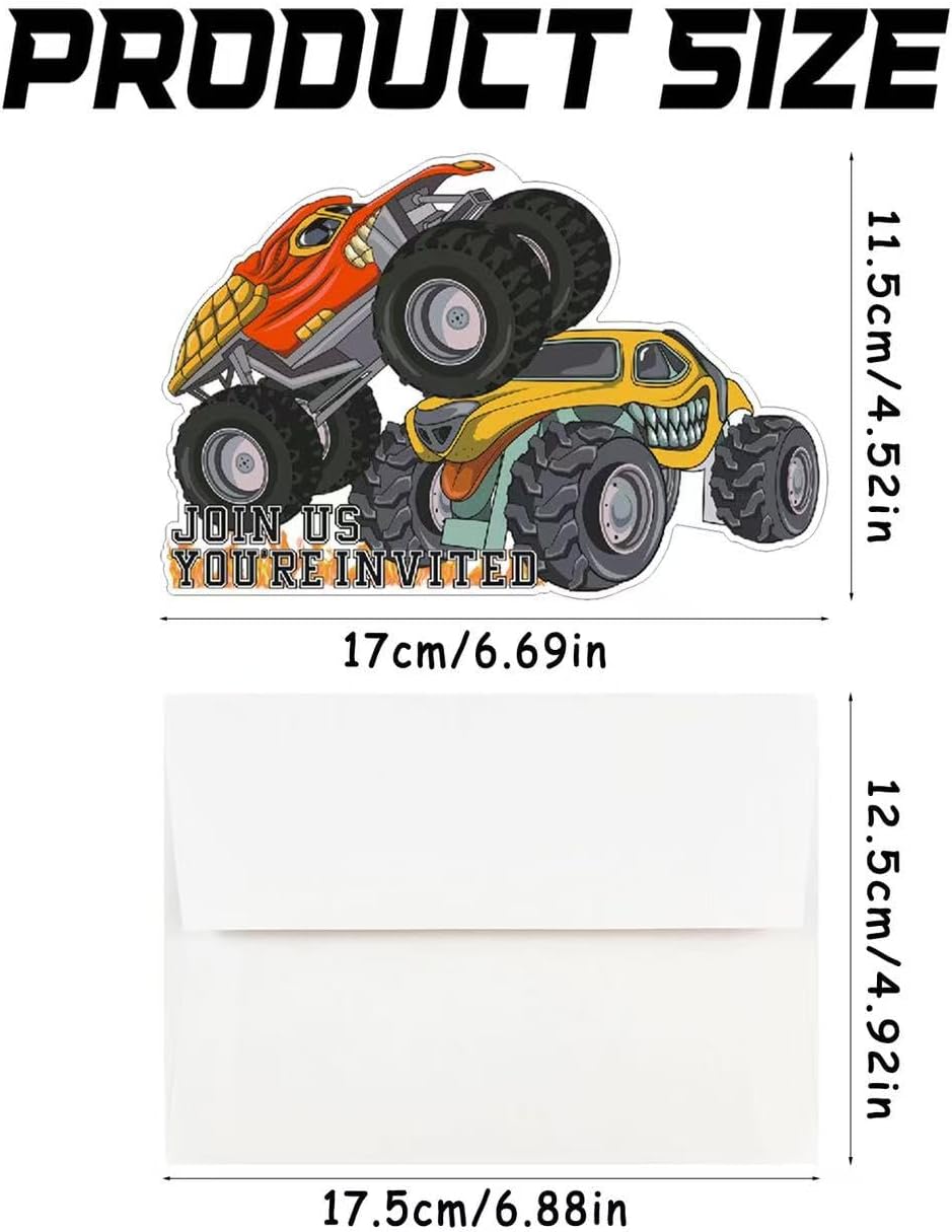 15 Pack Monster Truck Party Invitations with Envelopes