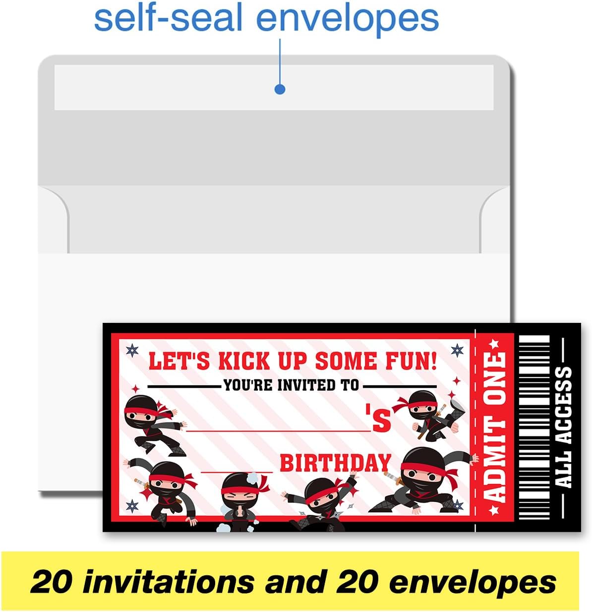 VAHATAN Ninja Birthday Invitations 20-Pack with Envelopes