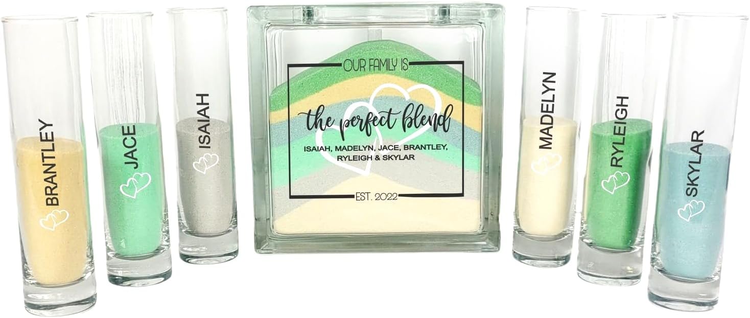 Personalized Blended Family Wedding Sand Set with Glass Vase and Lid