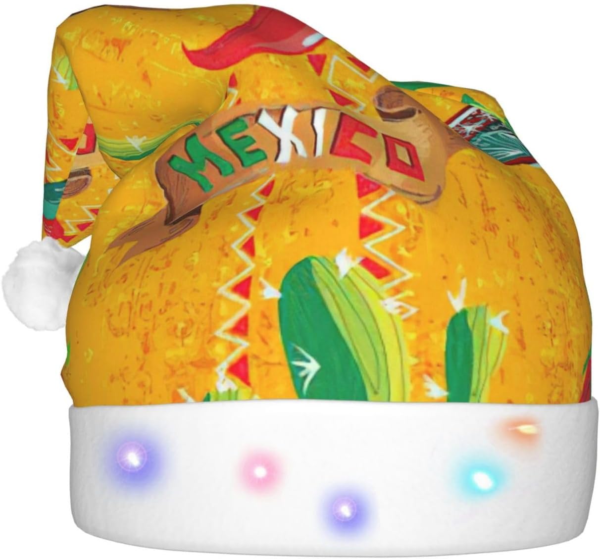 Cactus Hat With Chili Pepper Print Christmas Hat LED Santa Hat