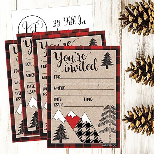 Hadley Designs 25 Plaid Woodland Holiday Invitations