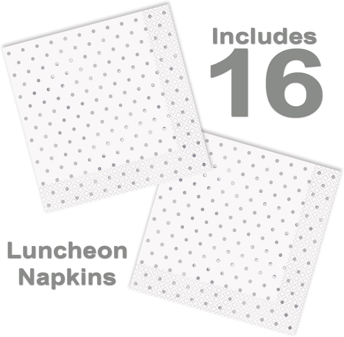 Lobyn 32 Piece Silver Polka Dot Plates and Napkins Set