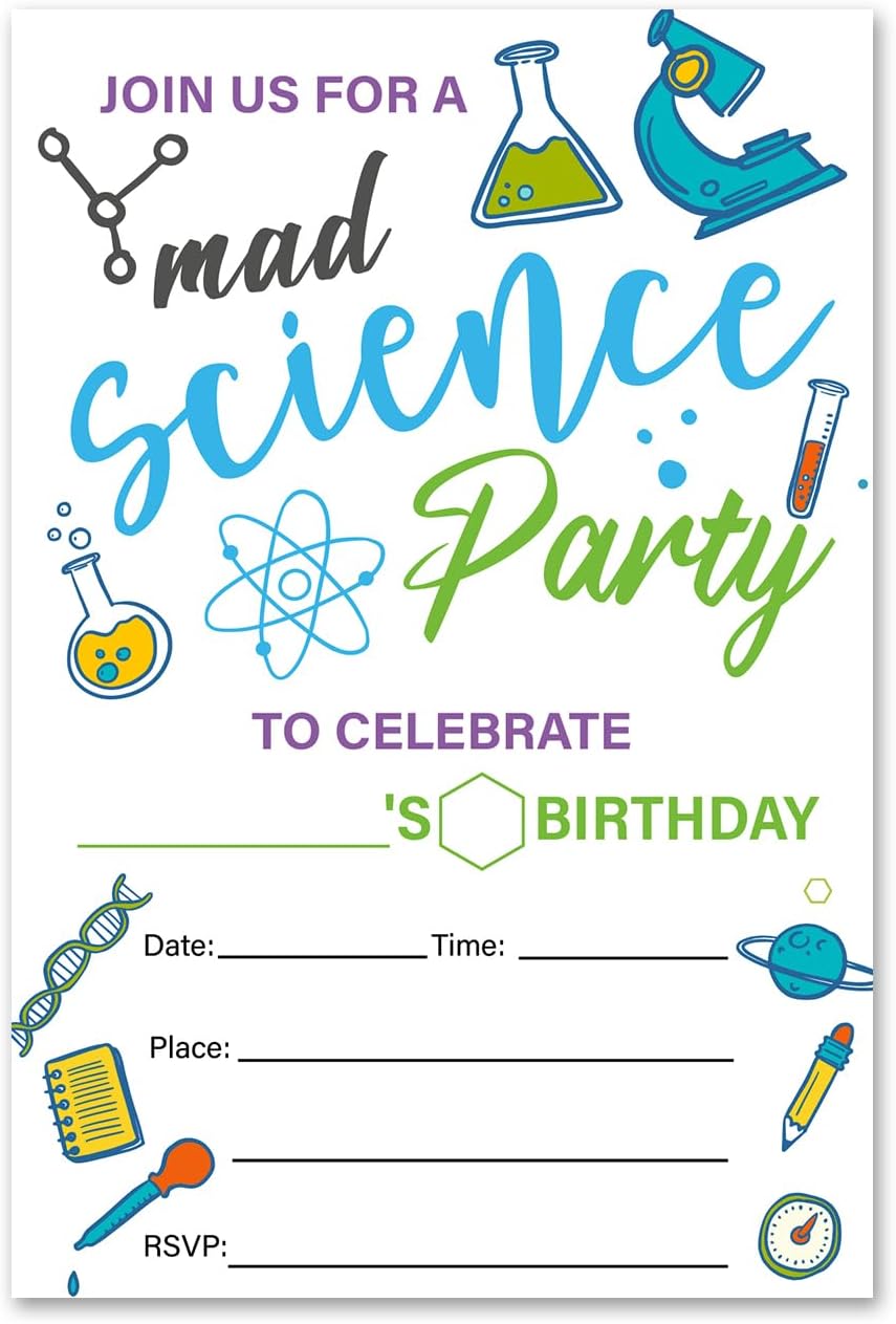 VAHATAN Science Birthday Invitations 20 Pack With Envelopes