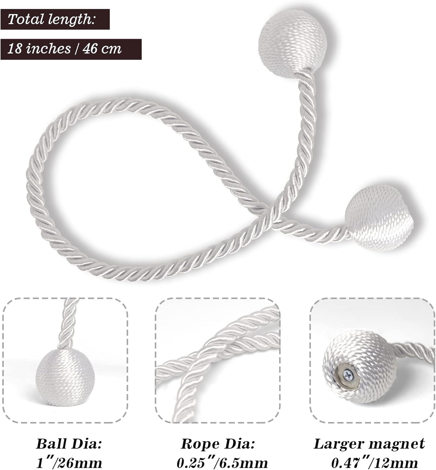 Hion Magnetic Curtain Holdbacks White 6 Pack
