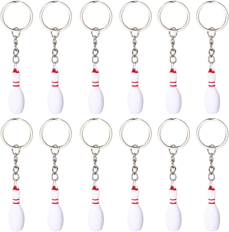 16Pcs Bowling Key Chains with Silver Alloy Resin Pendants