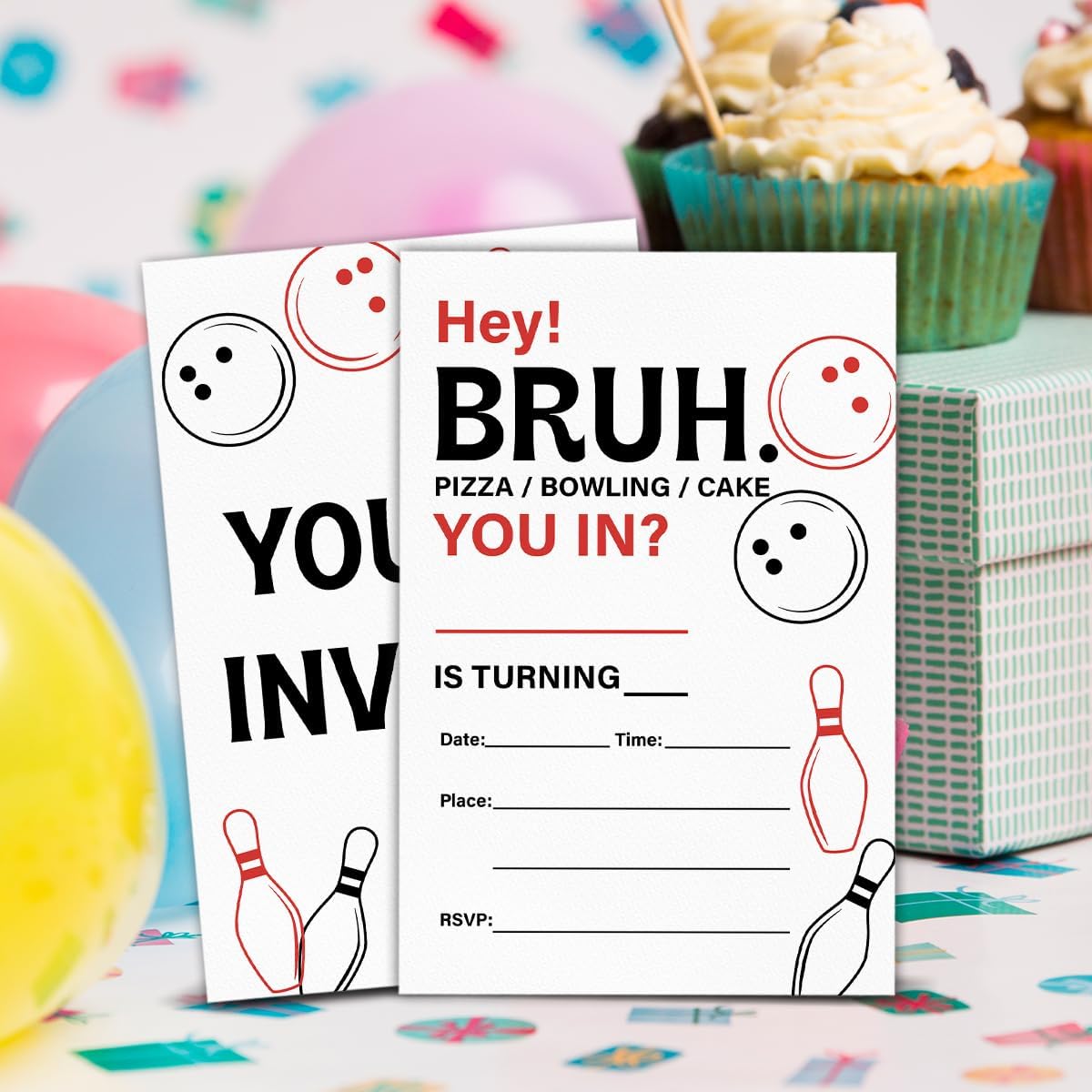 RNYJJ Bowling Birthday Invites with Envelopes 20 Count