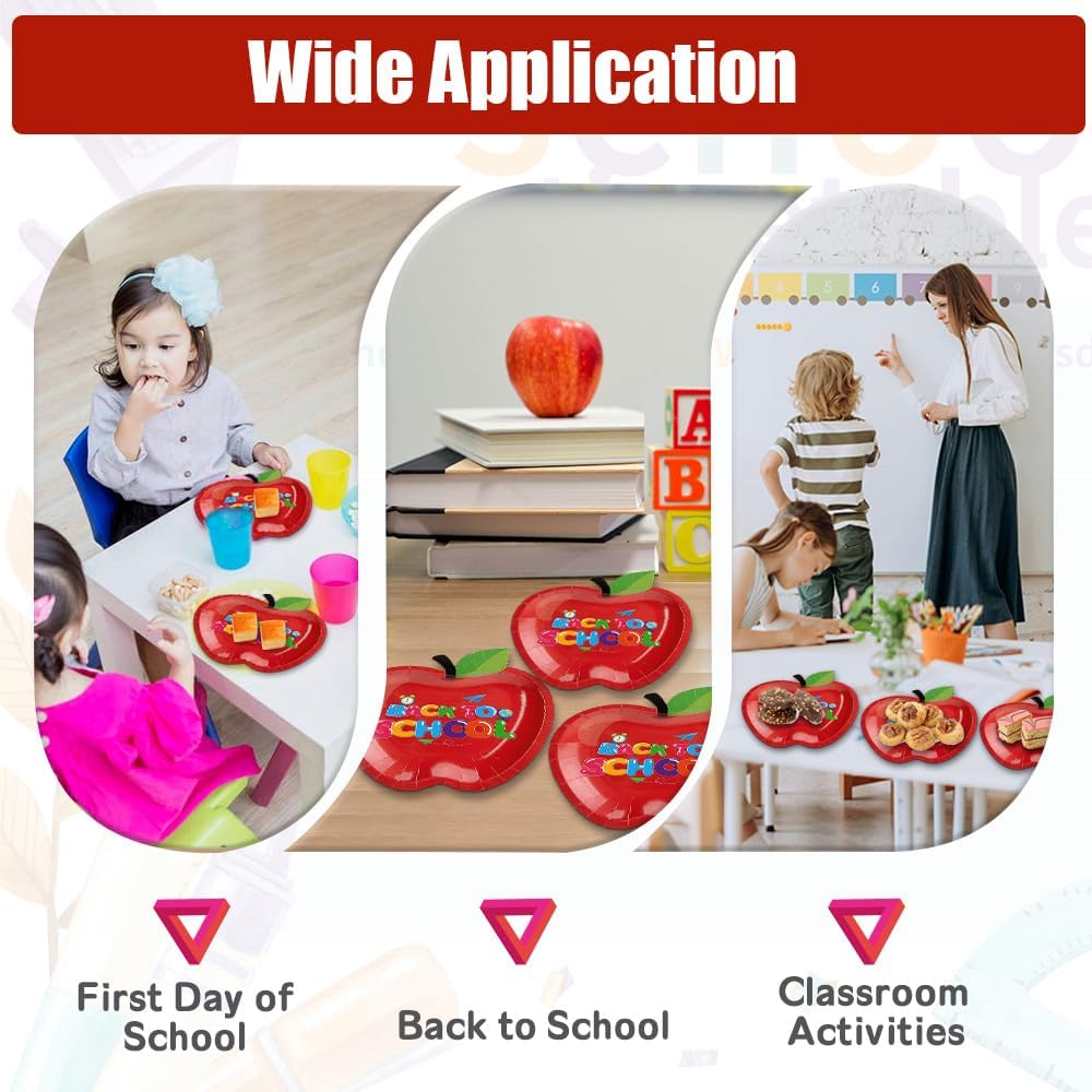 50PCS Back to School Red Apple Plates for Parties and Events