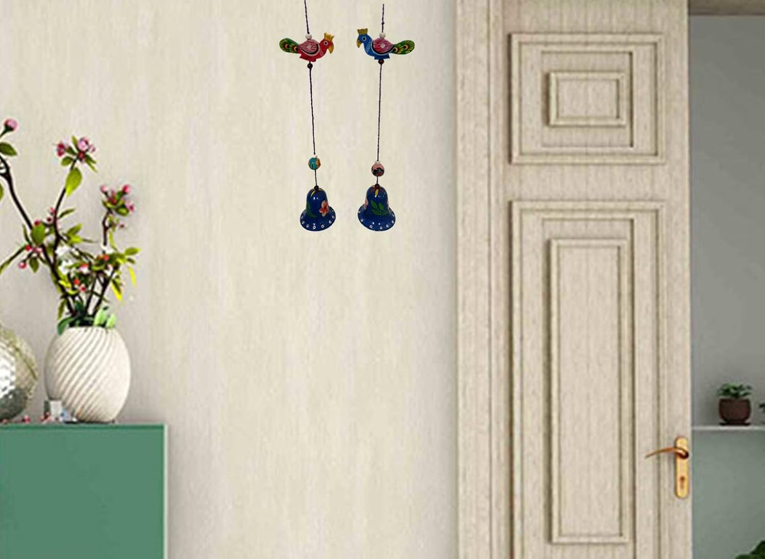 Purpledip Wall Hanging with Peacocks Bells Set of 2