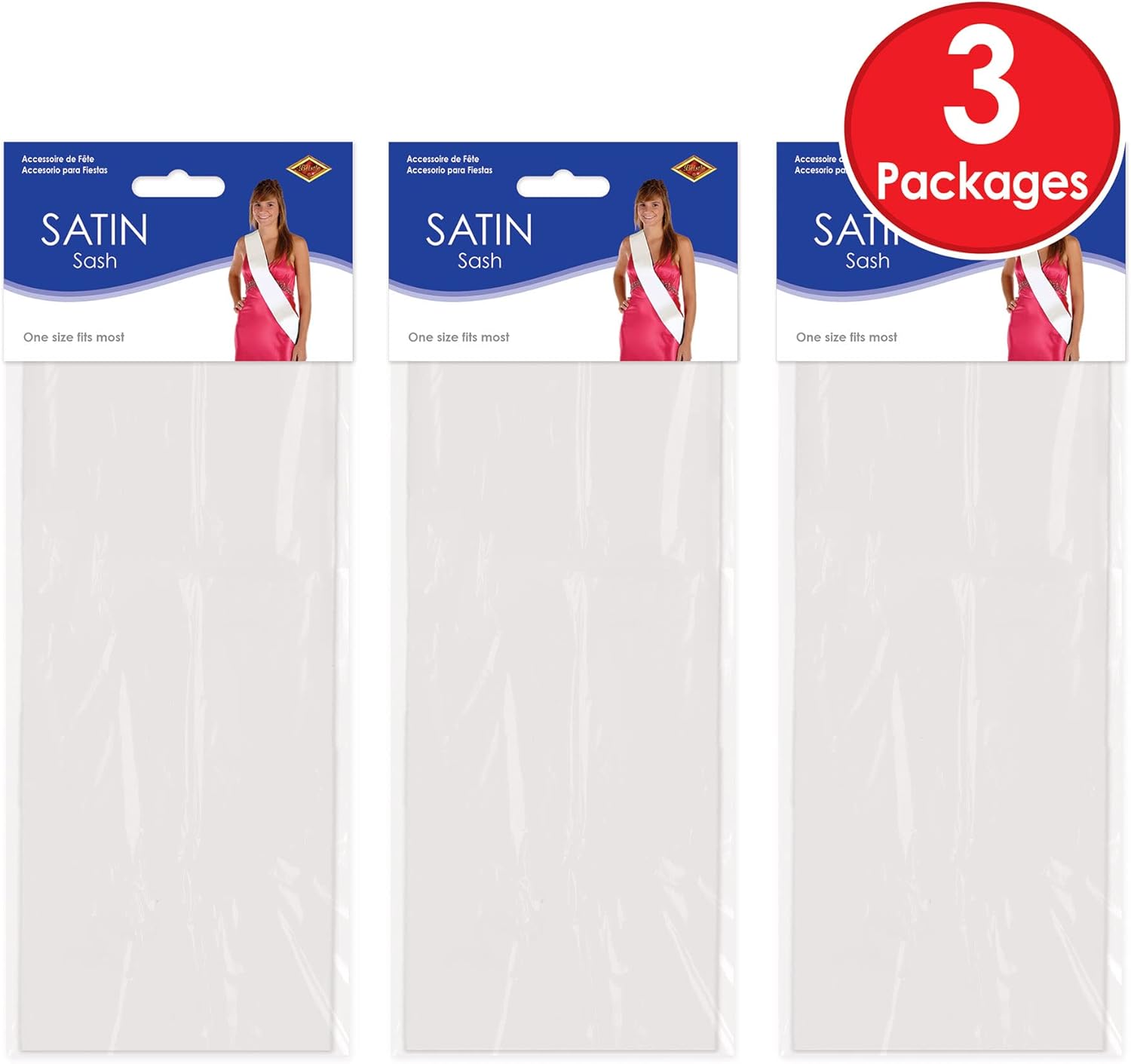 Beistle White Satin Sashes 3-Piece Set for Events