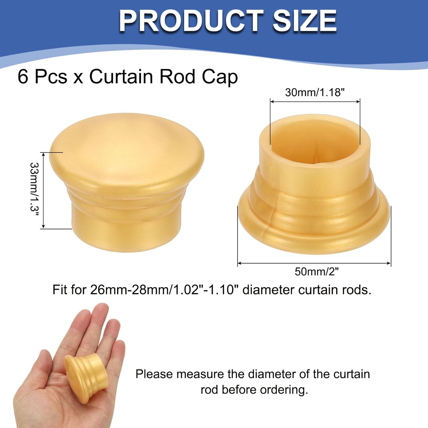 Uxcell Curtain Rod Ends 6Pcs Gold Finial for 26-28mm Rods