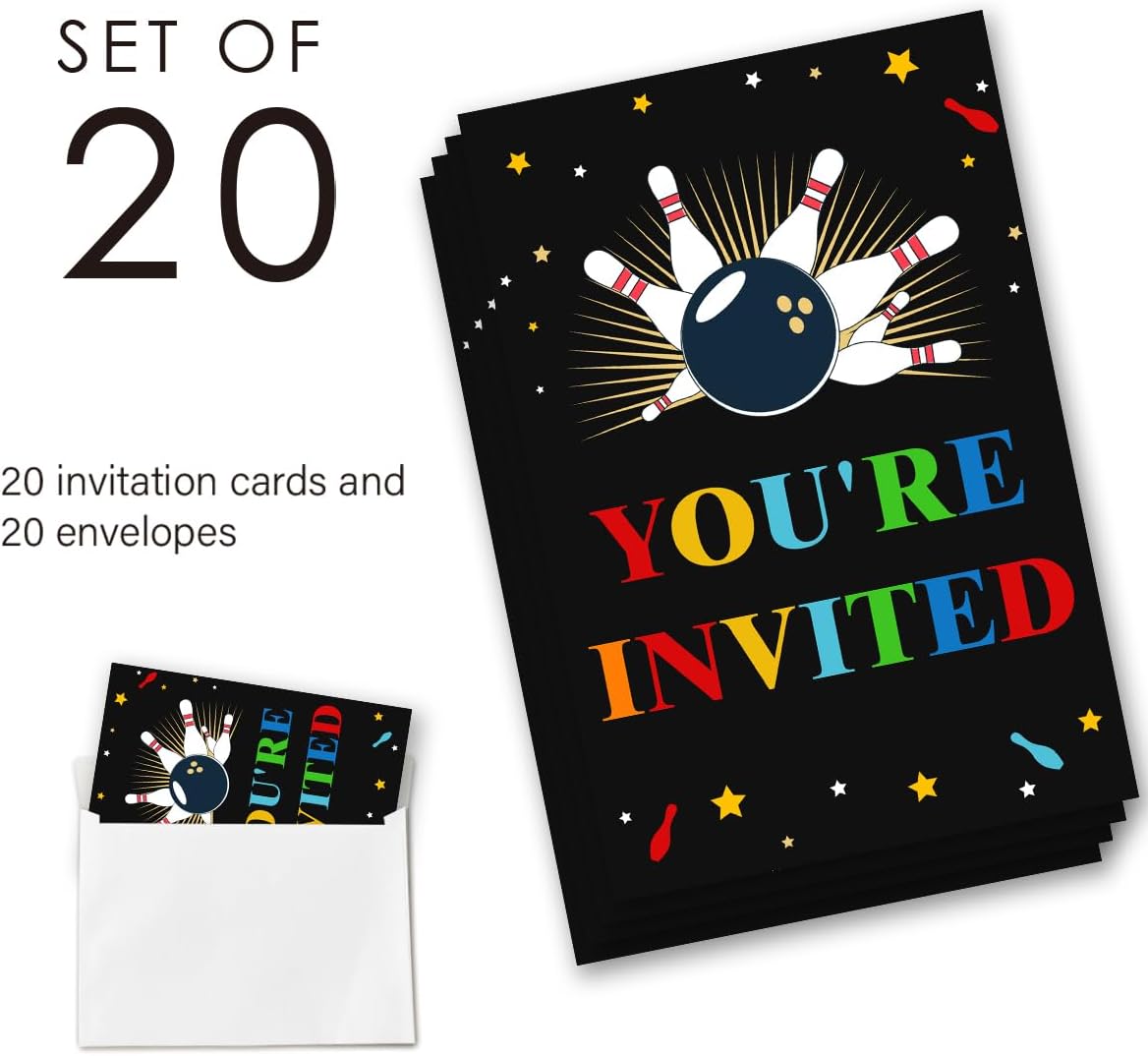 Nurawo Bowling Birthday Invitation Set with 20 Envelopes