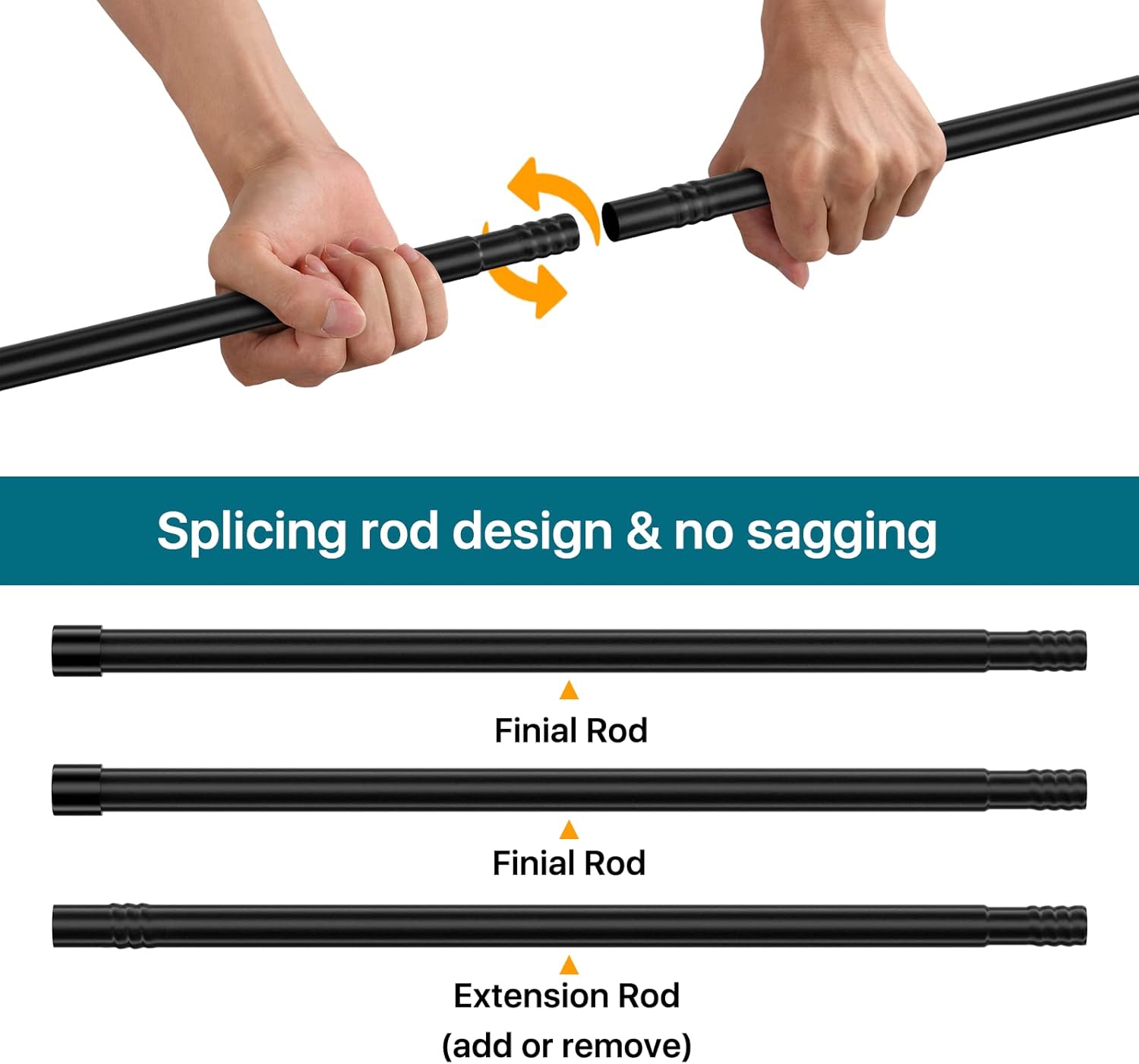 Black Curtain Rod 2 Pack 28-48 Inch Adjustable Metal Rod Set