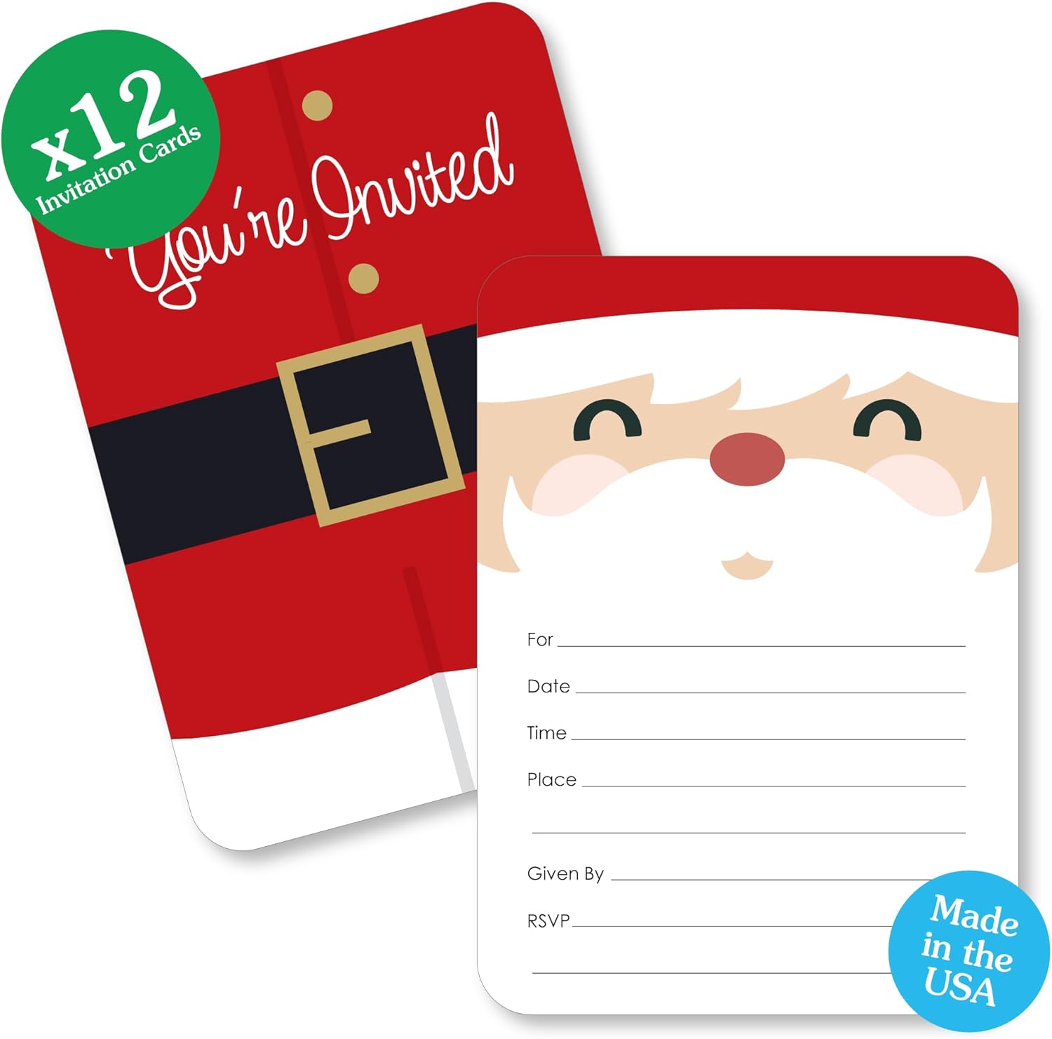 Jolly Santa Claus Shaped Fill-In Invitations Set of 12