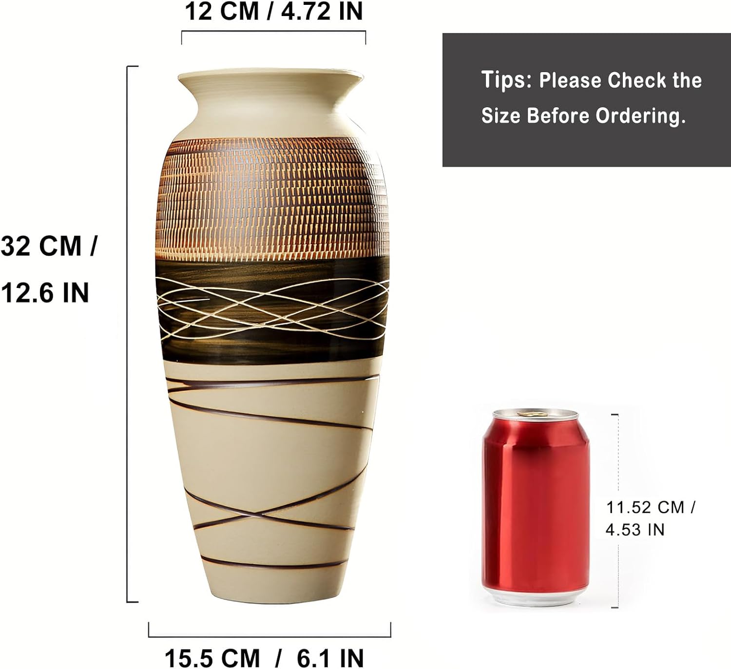 Ceramic Rustic Farmhouse Vase 126 Inches Tall
