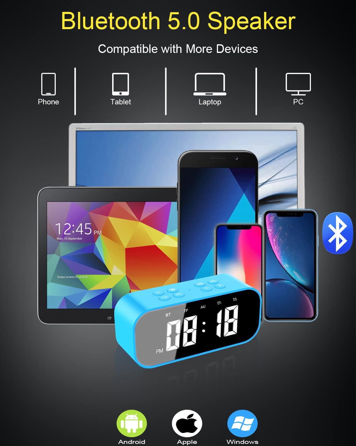 AFK Digital Alarm Clock with Bluetooth Speaker