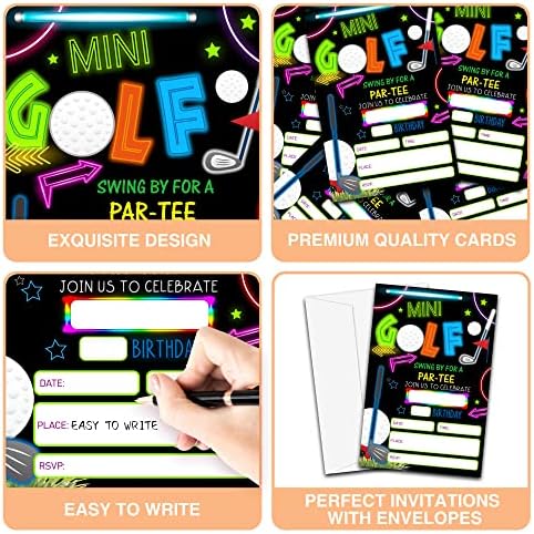 Neon Glow Mini Golf Birthday Invites 20 Count