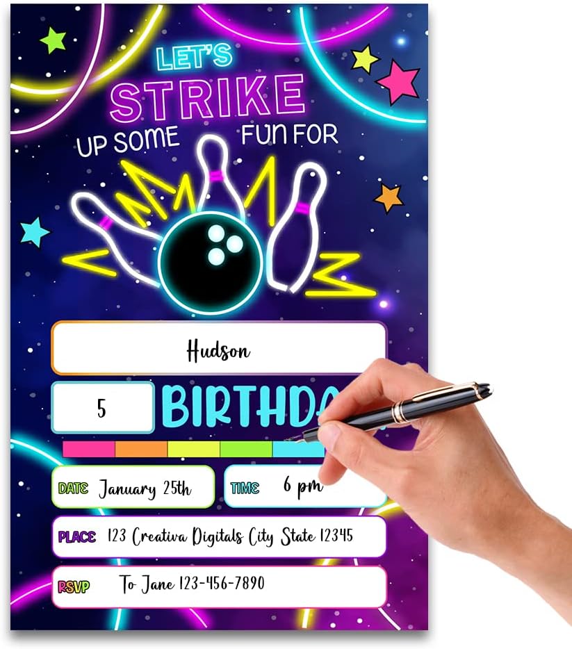 Fujloy Rainbow Neon Glow Bowling Invite Cards