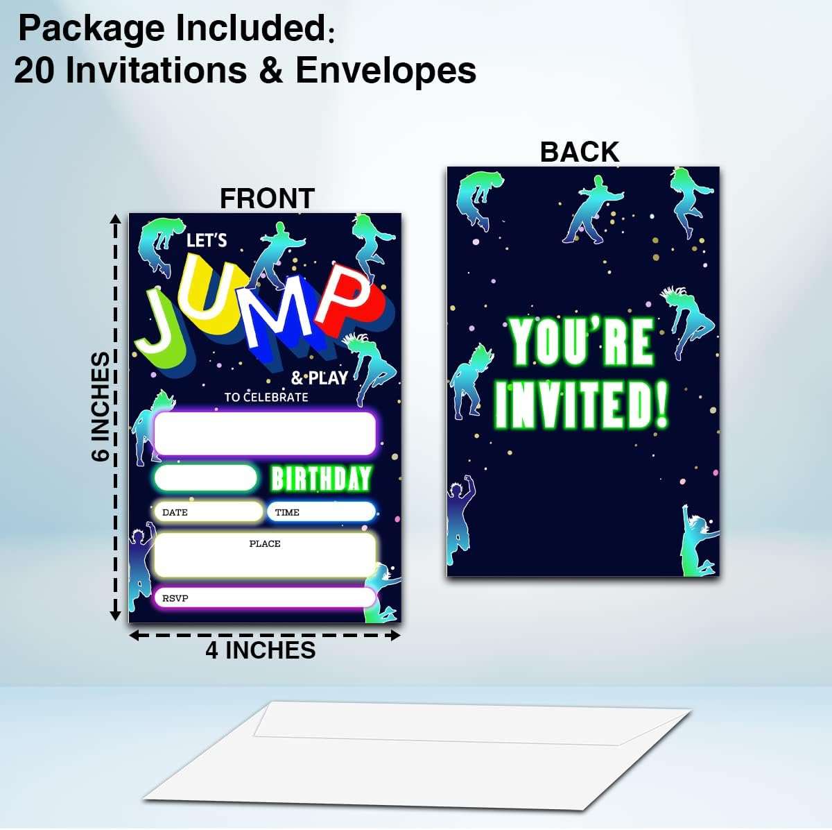 NYCTUG Lets Jump Birthday Invitations Double-Sided Trampoline Party Cards for Kids