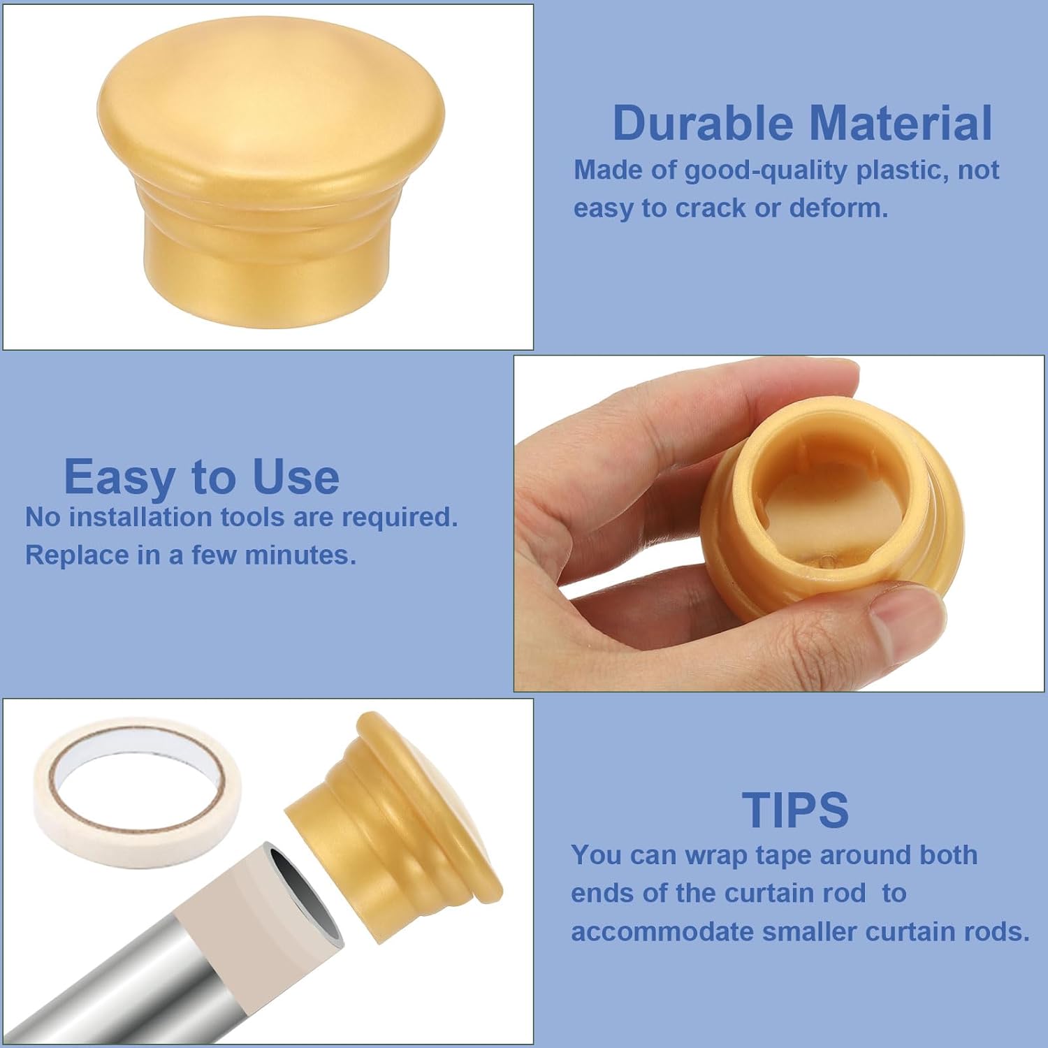 Uxcell Curtain Rod Ends 6Pcs Gold Finial for 26-28mm Rods