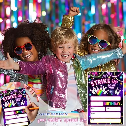 Neon Glow Bowling Party Invitations Set of 20