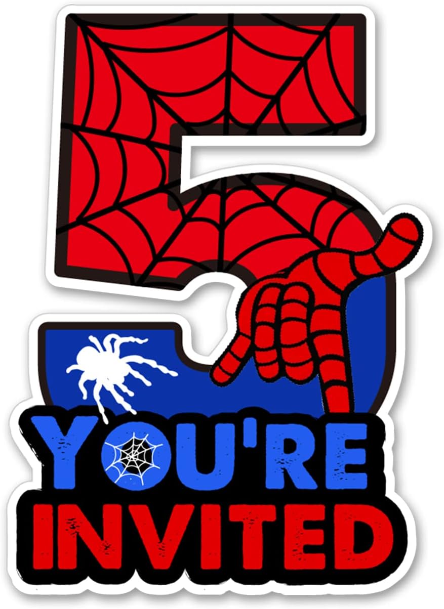 Cute Superhero 5th Birthday Shaped Invites Set of 20