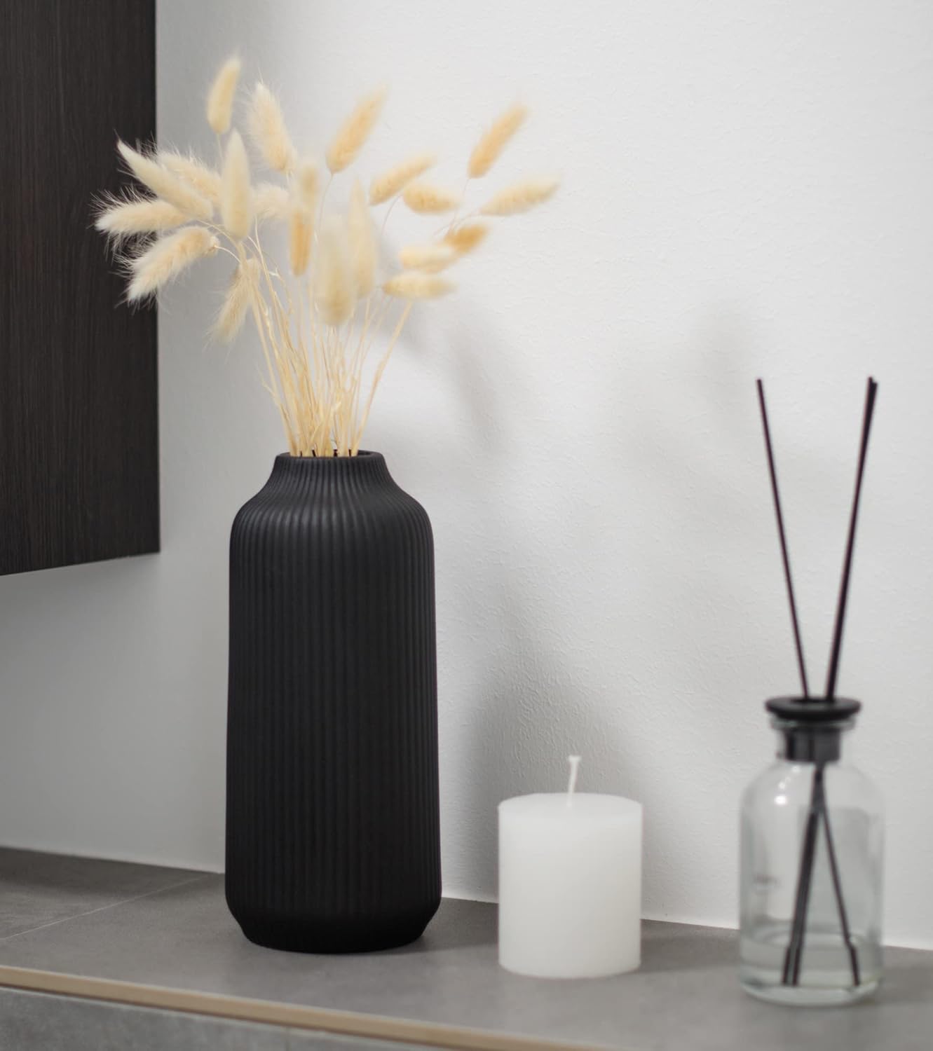 Ceramic Vase with Nordic Design 8 Inch Black Matte for Flowers