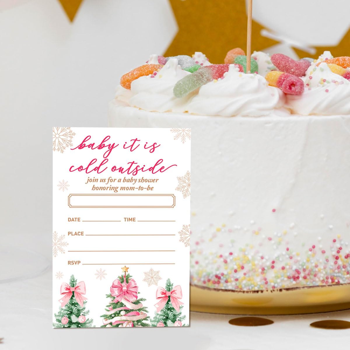 Winter Baby Shower Party Invitations Set of 20 Pink Christmas