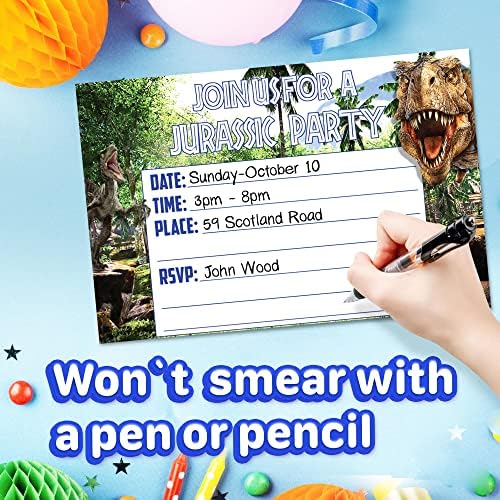 Set of 20 Dinosaur Birthday Invites with Envelopes