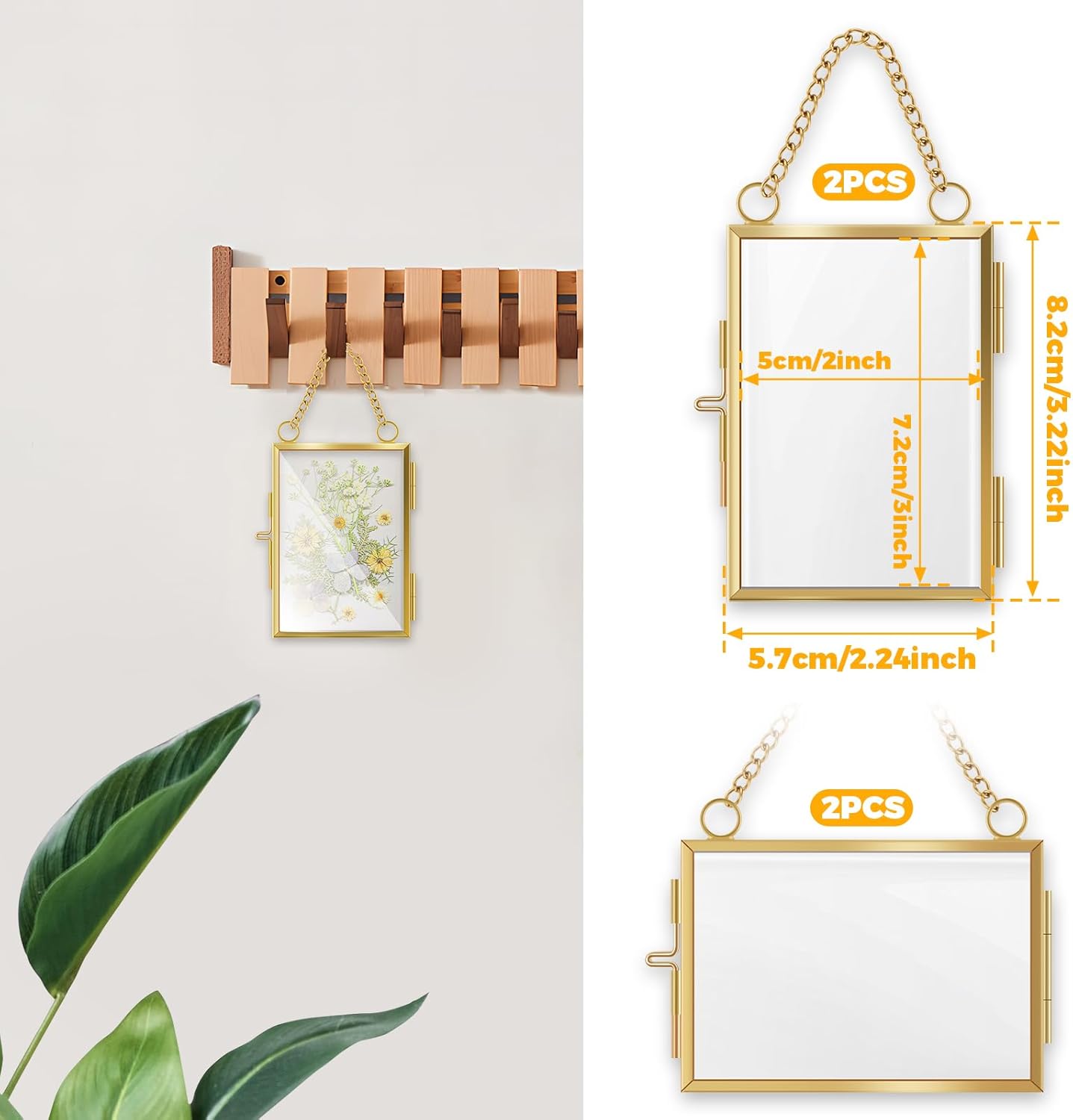 4 Pcs Hanging Pressed Flower Frames with Metal Chain