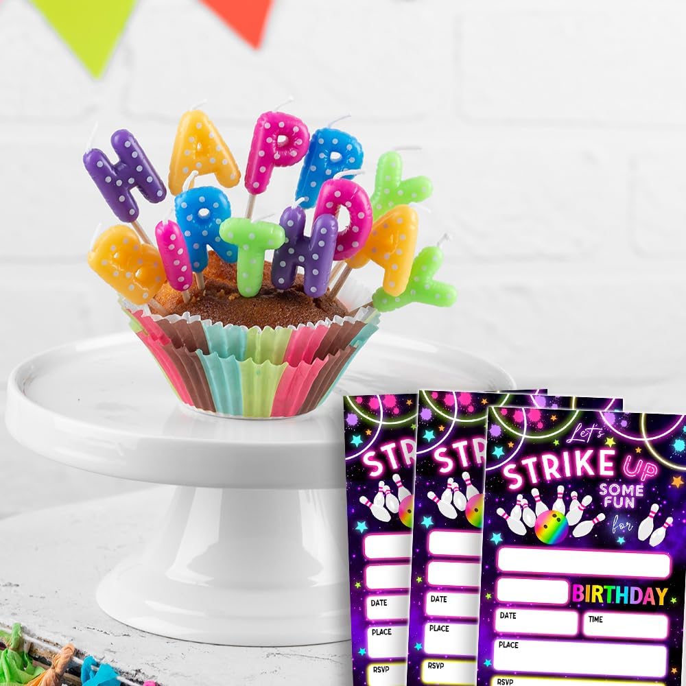 Neon Glow Bowling Party Invitations Set of 20