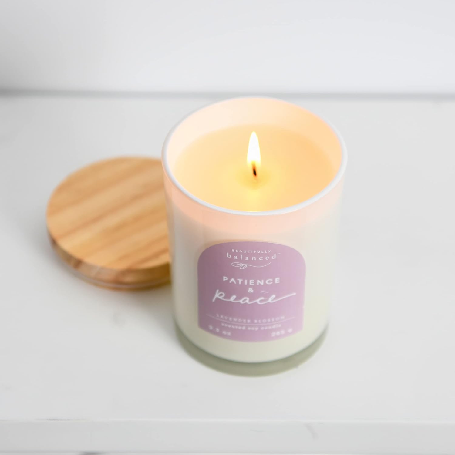 Scented Lidded Glass Soy Candle with Patience and Peace