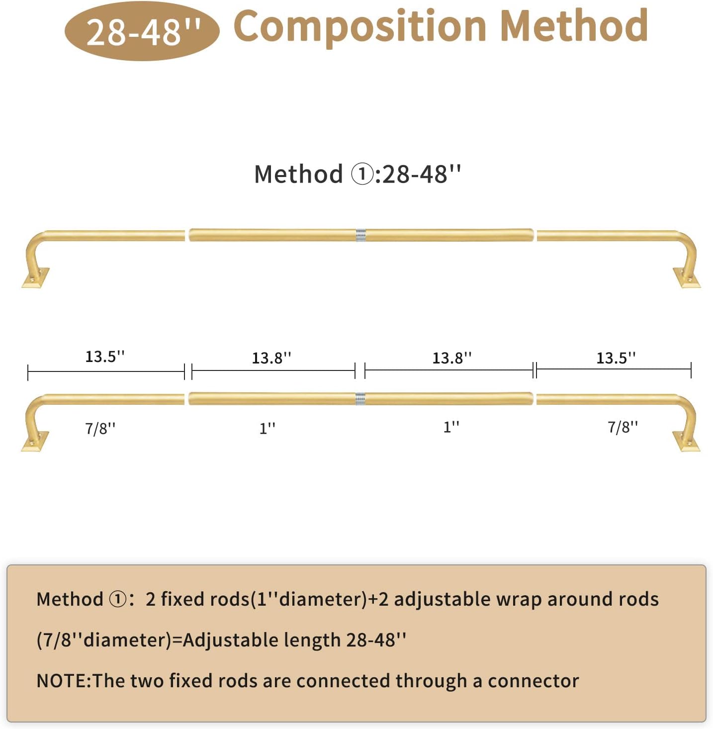 Gold Wrap Around Curtain Rod for Windows 28-48 Inches