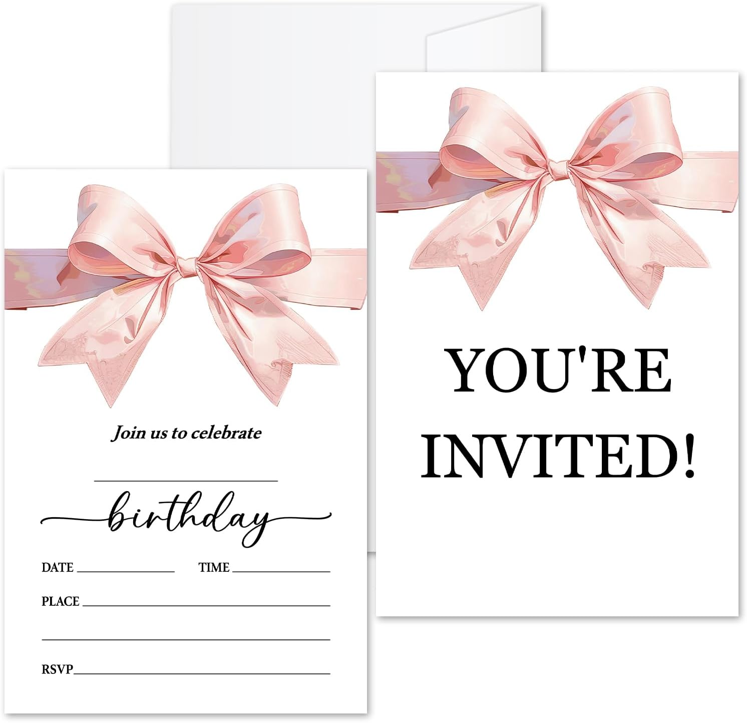 Pink Bow Birthday Invites Cards for Girls Women