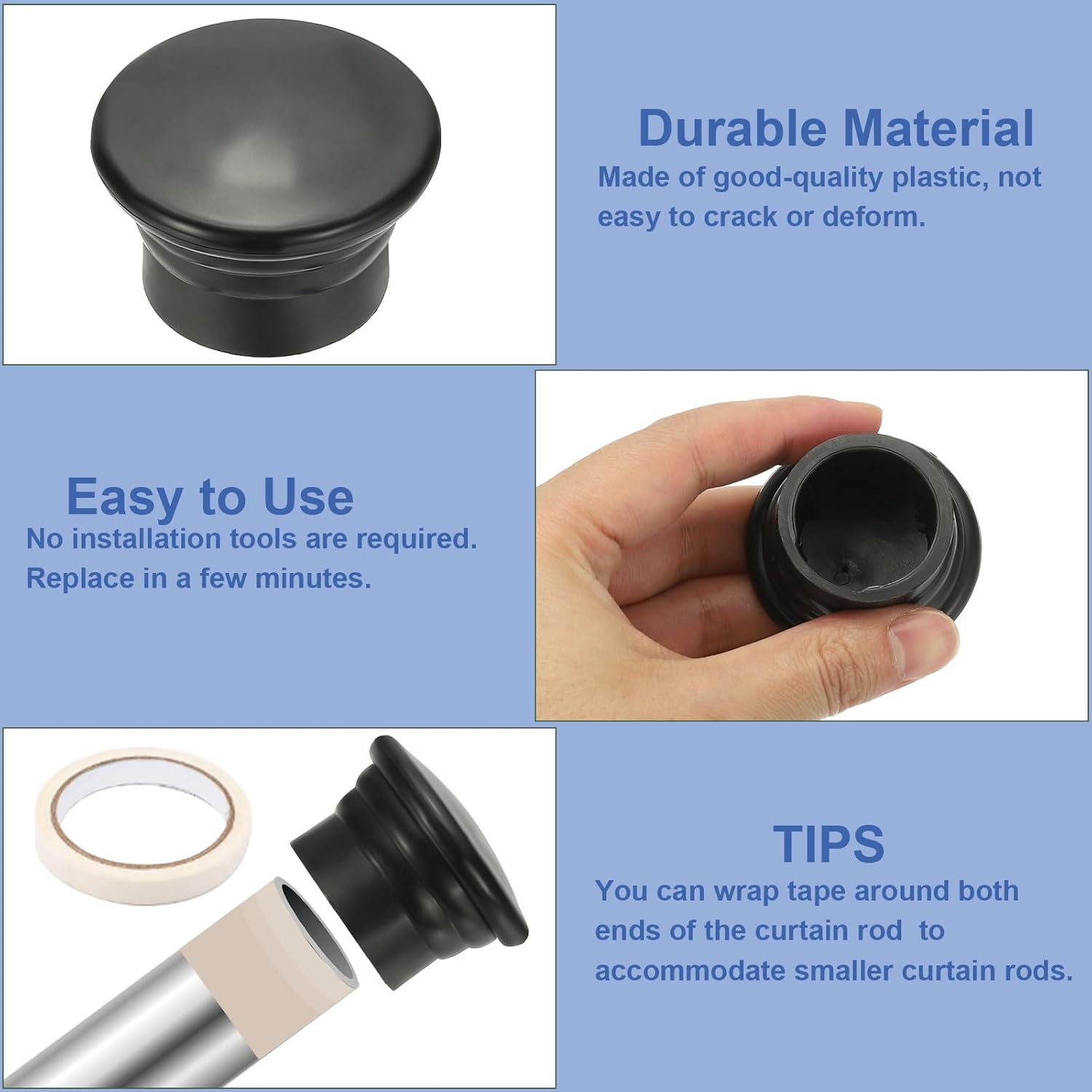 Uxcell Curtain Rod Ends 4Pcs Black Plastic Finials for 26-28mm Rods