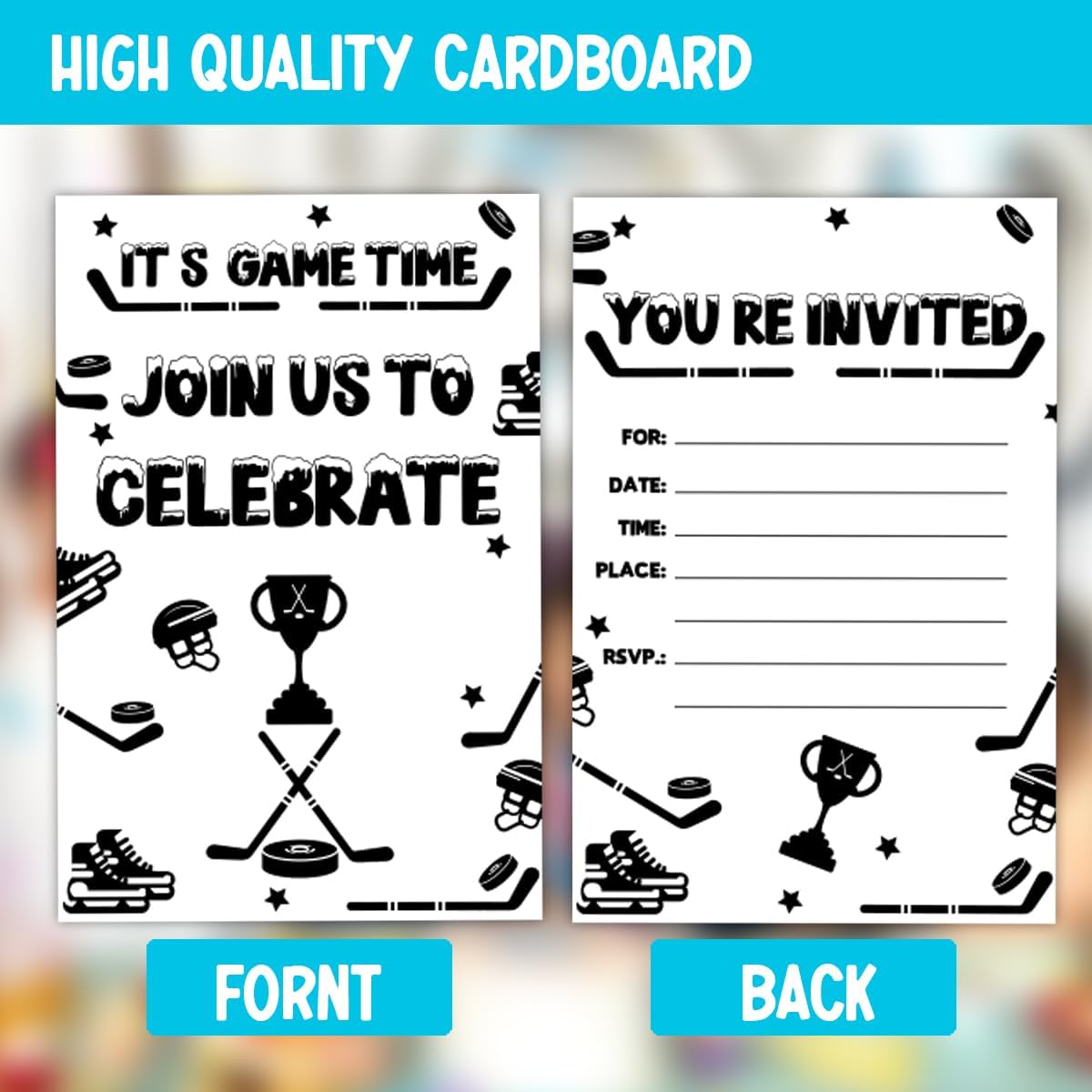 Ice Hockey Birthday Party Invitations for Boys 30 Cards