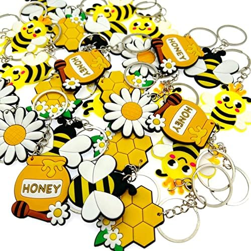 JZK 30 Pcs Cute Honey Bee Keyrings Set for Kids