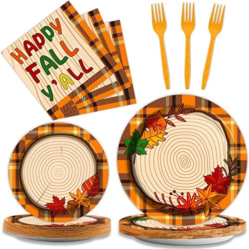 Chiazllta 96 Pcs Fall Tableware Set for Thanksgiving Party