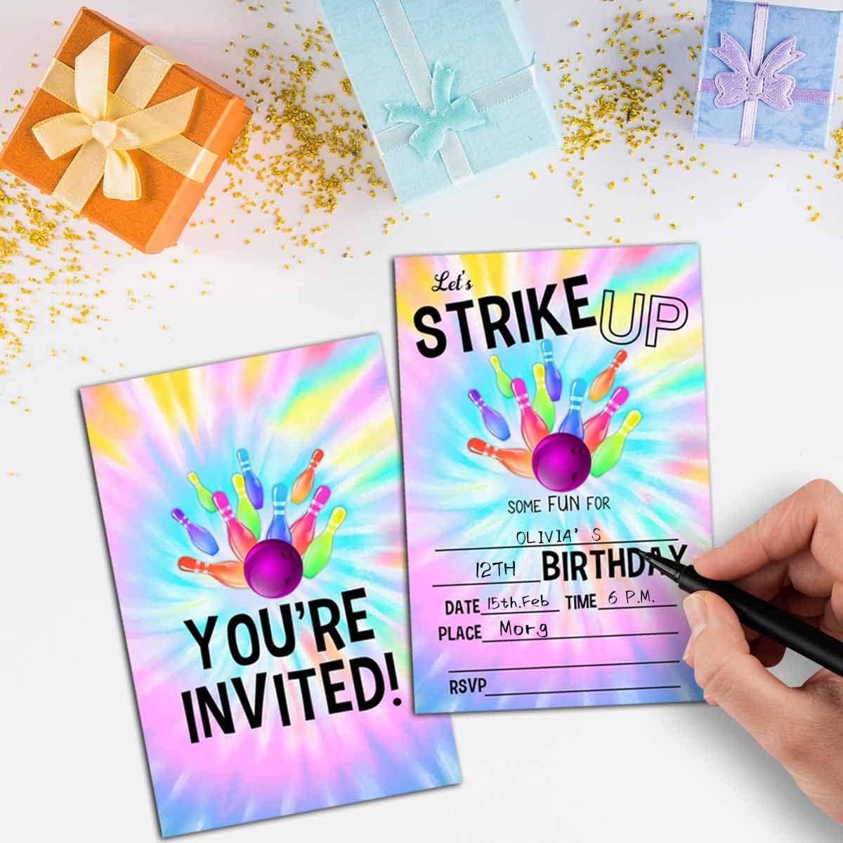 NYCTUG Tie Dye Bowling Birthday Invitation Set