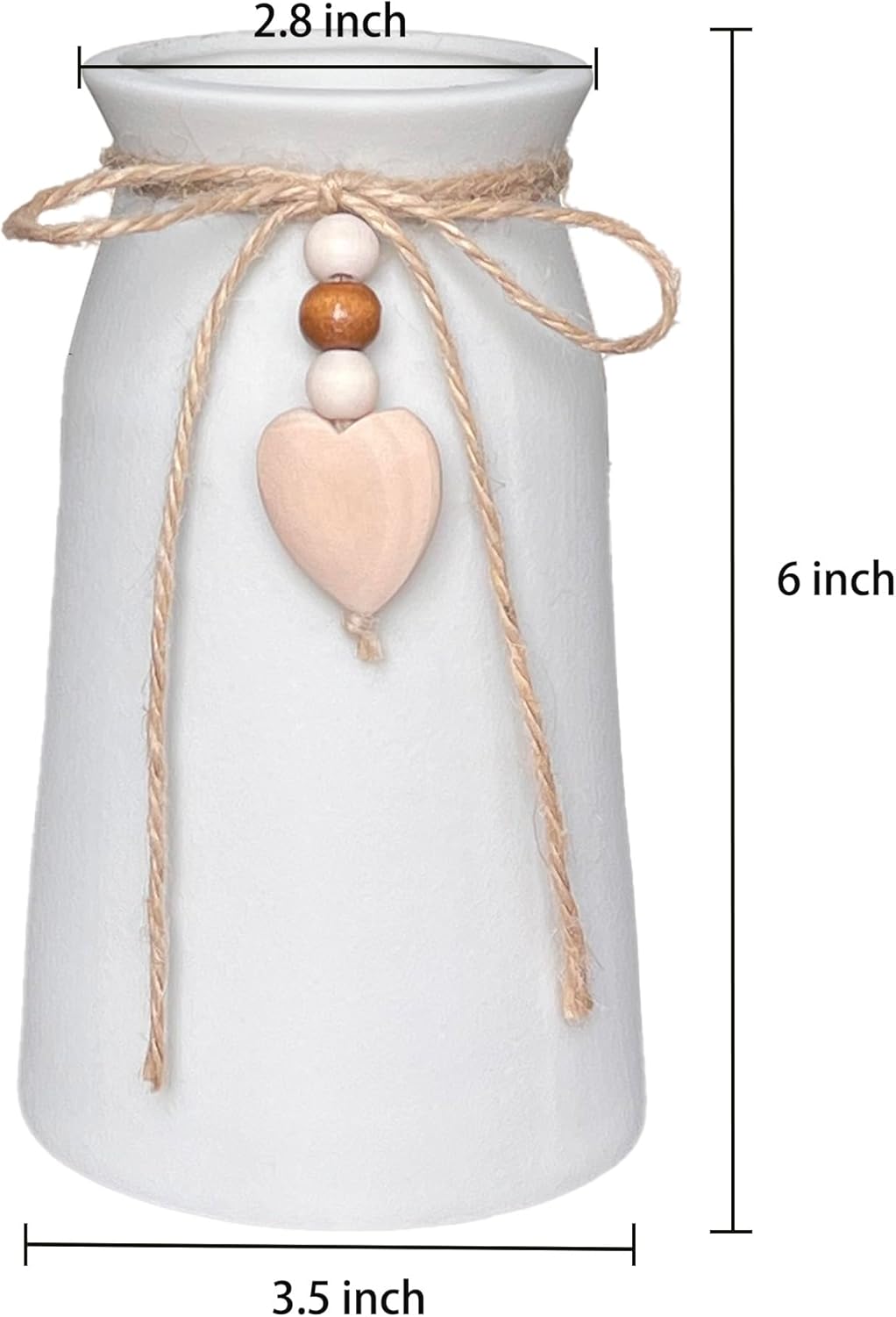 QIMOND 6-Inch Ceramic Vase with Jute Rope and Heart Charm