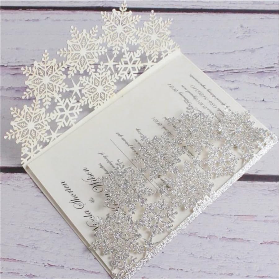 Silver Christmas Party Invitations with Envelopes 50 Set