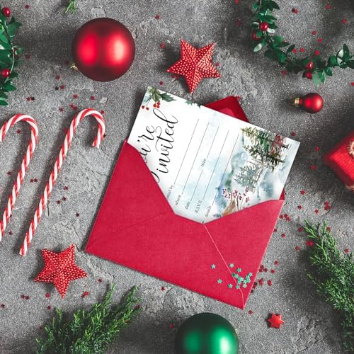 Whaline 25 Pack Christmas Party Invitation Cards with Dark Red Envelopes