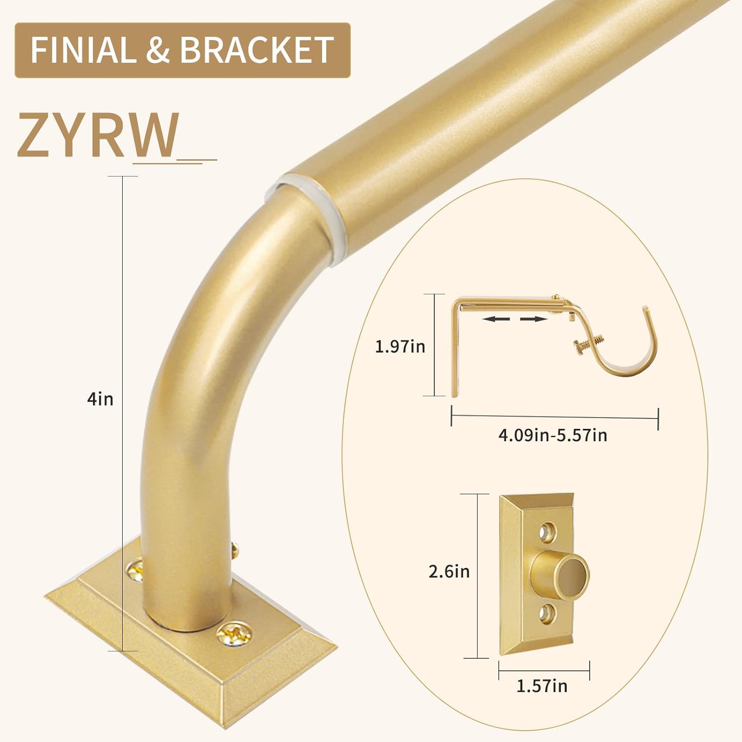 Gold Wrap Around Curtain Rod for Windows 28-48 Inches