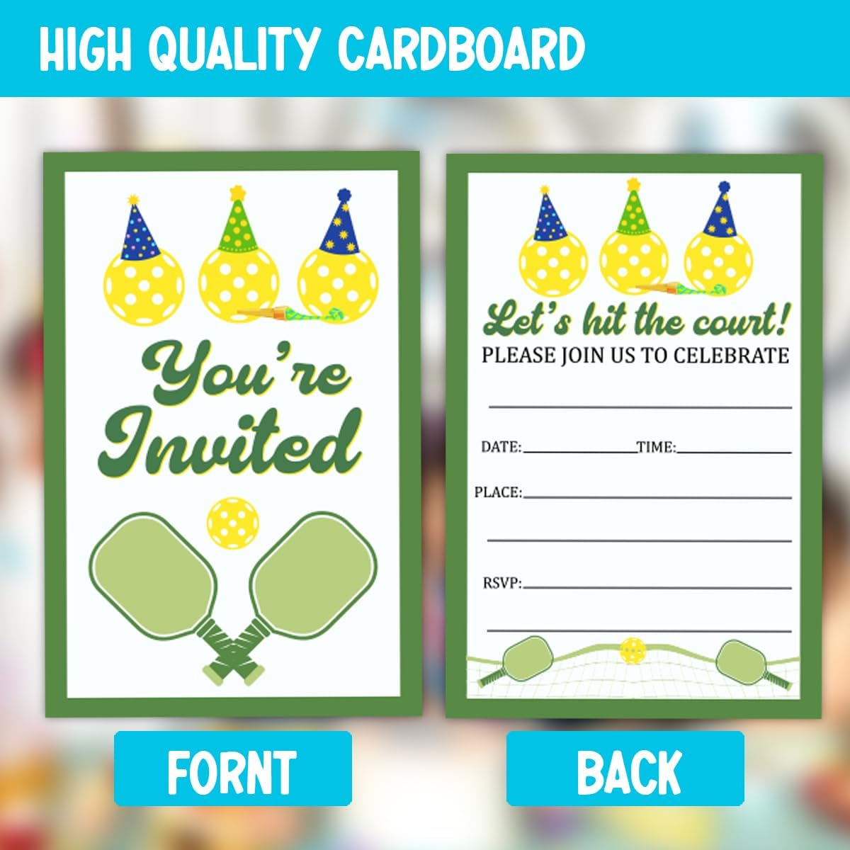 Pickleball Birthday Invitations Set 30 Cards 30 Envelopes