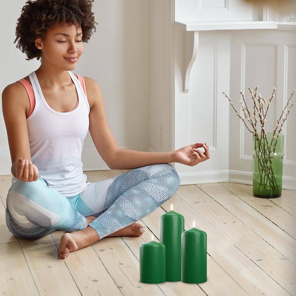 Bask Cone Top Pillar Candles Set of 3 Green