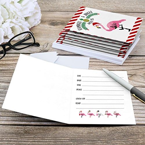 Flamingle Bells Fill-In Tropical Flamingo Christmas Party Invitations 8 Count