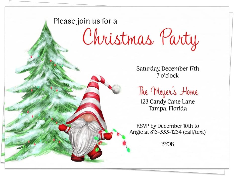 Gnome Christmas Party Invitation Cards 12 Count