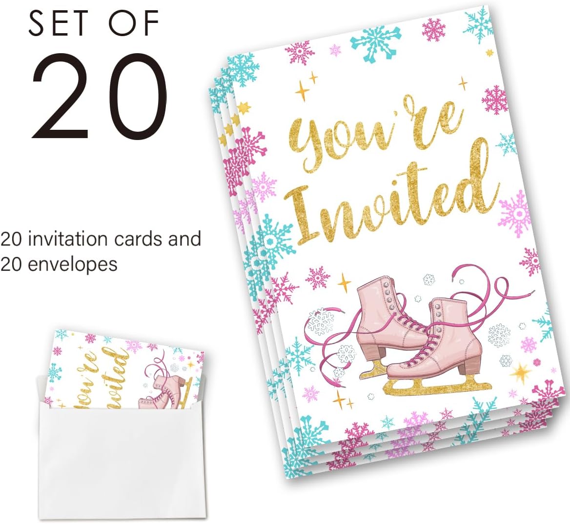 Ice Skating Birthday Invitations Set of 20 with Envelopes