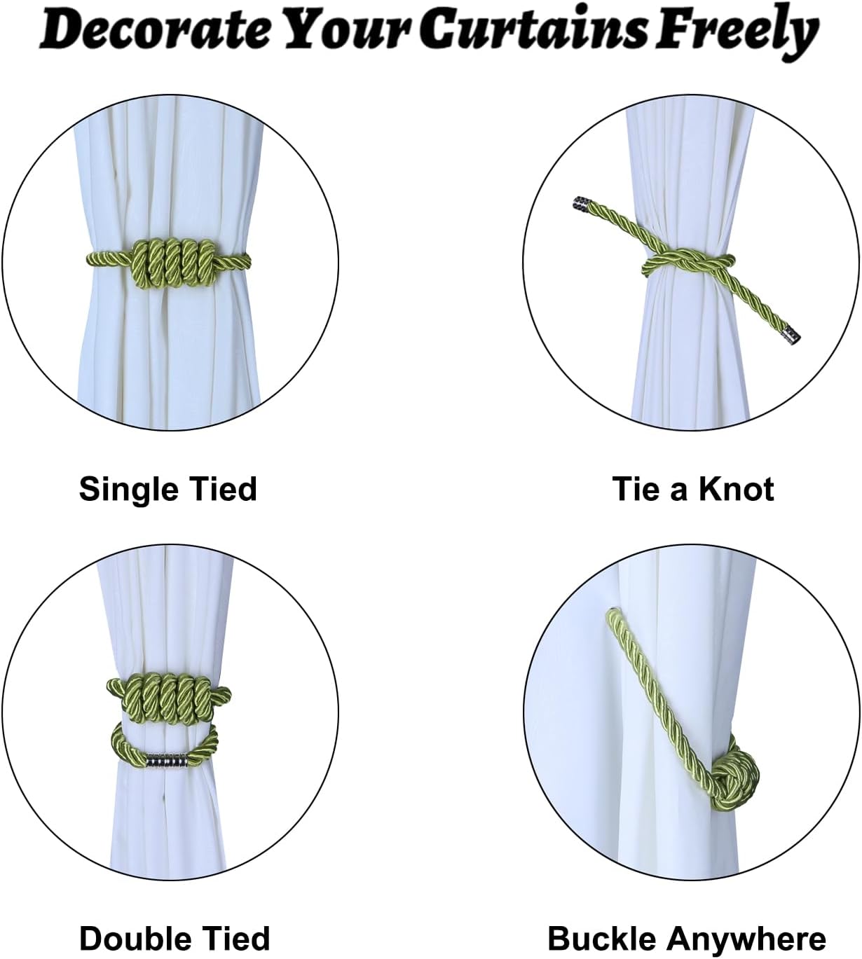 BEL AVENIR Magnetic Curtain Tiebacks 2 Pack Green