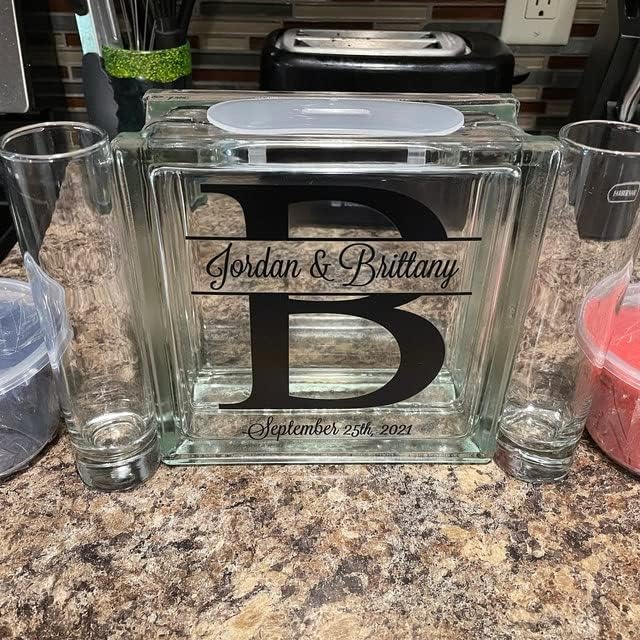 Glass Personalized Monogram Unity Sand Set for Weddings with Ink and Lid